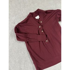 Lou And Grey Women's‎ Size XXS Signaturesoft Henley Long Sleeve Maroon Sweater